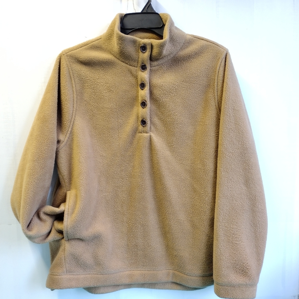 J Crew Womens Button Front Sherpa Fleece Pullover Sweater Beige Tan XL